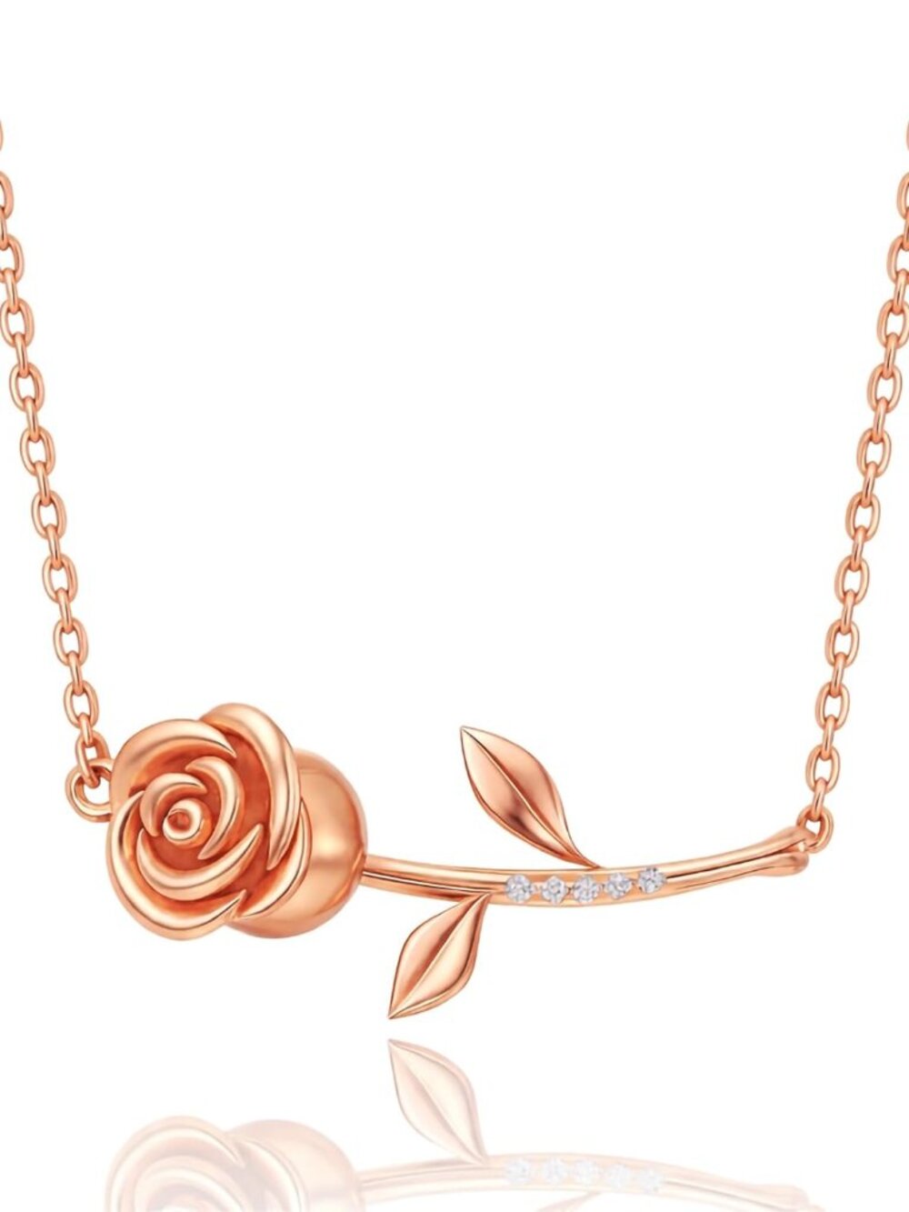 14k Gold Plated Rose Flower Necklace for Women, Elegant Rose Pendant with CZ Acc